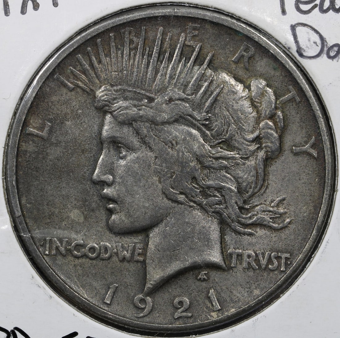 1921 $1 Peace Dollar High Relief Silver Philadelphia Mint Dark Toning: 1921 $1 Peace Dollar High Relief Silver Philadelphia Mint Dark Toning 1921 High Relief Peace Dollar $1 in uncirculated condition with a dark tone. This silver coin was minted in Philadelphia and is id
