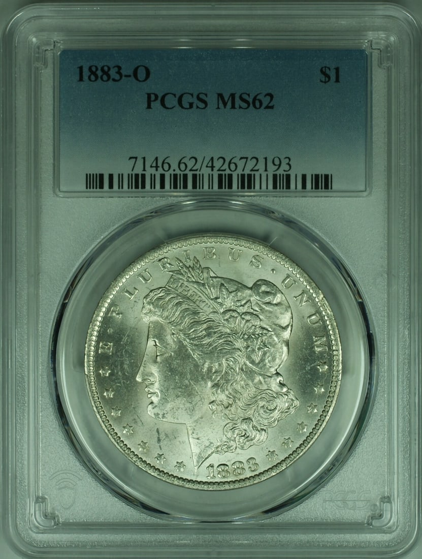 PCGS MS62 1883-O Morgan Dollar Silver Coin New Orleans Mint Uncirculated: PCGS MS62 1883-O Morgan Dollar Silver Coin New Orleans Mint Uncirculated This is an 1883-O Morgan Silver Dollar coin graded MS-62 by PCGS. Minted in New Orleans, this uncirculated coin is composed of 