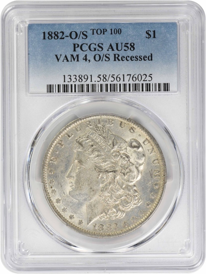1882-O Morgan Dollar VAM 4 O Over S PCGS AU58 Certified Silver Coin (1 of 2)
