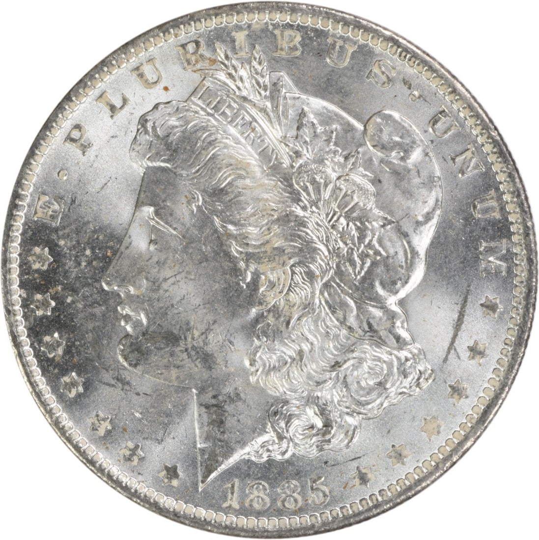 Choice BU 1885-O Silver Morgan Dollar Uncertified Uncirculated US Coin: Choice BU 1885-O Silver Morgan Dollar Uncertified Uncirculated US Coin This is an 1885-O Morgan Silver Dollar from the United States, featuring a Choice Brilliant Uncirculated (BU) grade. The coin is 