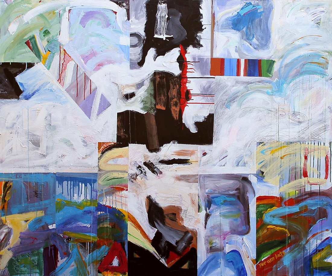 Yoram Katz Compulsive Shopping Abstract Painting 60 x 72 inch Impressionist 1996: Yoram Katz Compulsive Shopping Abstract Painting 60 x 72 inch Impressionist 1996 Presenting "Compulsive Shopping," an abstract painting by Yoram Katz, measuring 60 x 72 inches. Created in 1996, this i