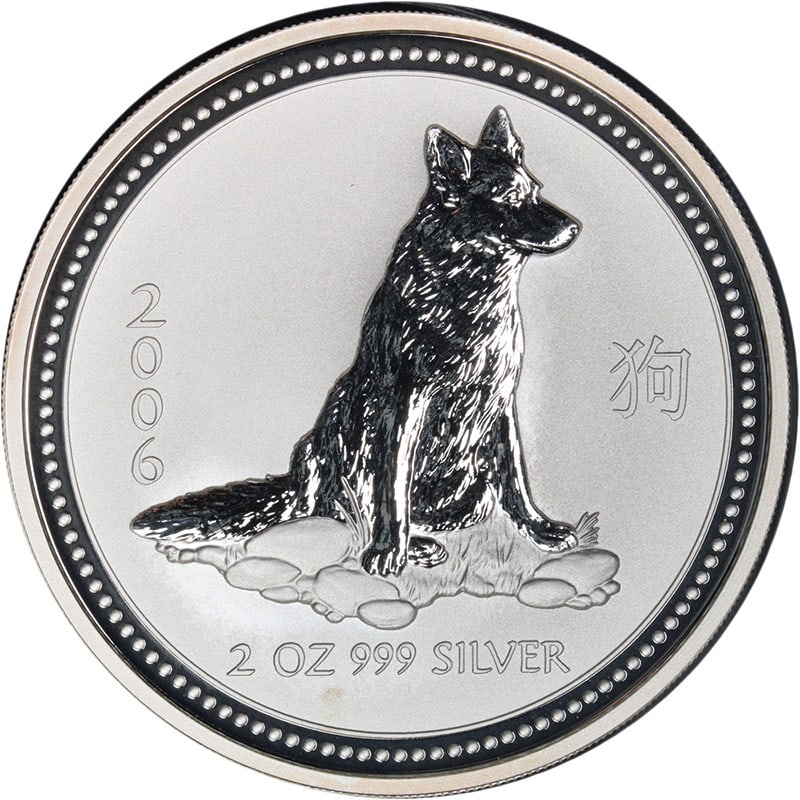 Australia 2006 Lunar Series I Year of the Dog $2 2 Oz Silver Coin: Australia 2006 Lunar Series I Year of the Dog $2 2 Oz Silver Coin 2006 Australia 2 Ounce Silver $2 Year of the Dog Lunar Series I coin in uncirculated condition. It is composed of 0.999 fine silver, g