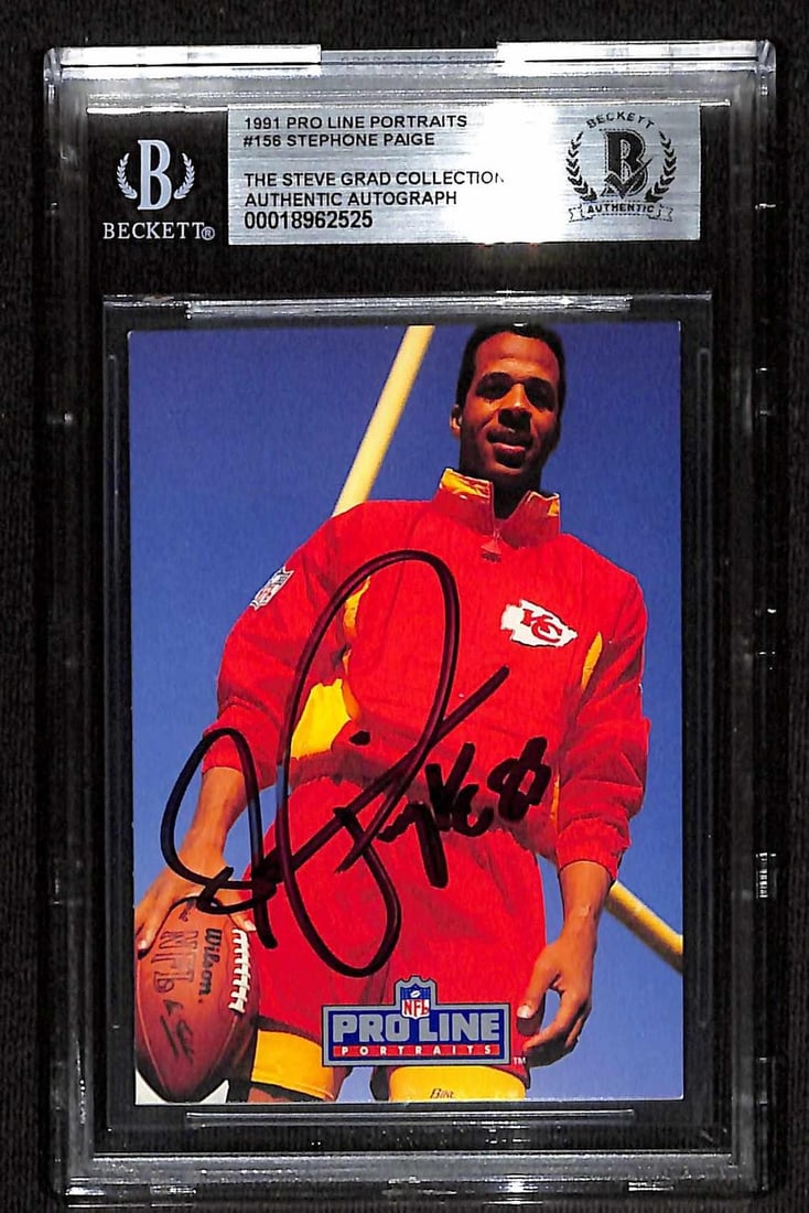 Beckett Slabbed 1991 Pro Line Portraits Stephone Paige Chiefs Autograph Card: Beckett Slabbed 1991 Pro Line Portraits Stephone Paige Chiefs Autograph Card This is a 1991 Pro Line Portraits football trading card featuring Kansas City Chiefs wide receiver Stephone Paige. The card