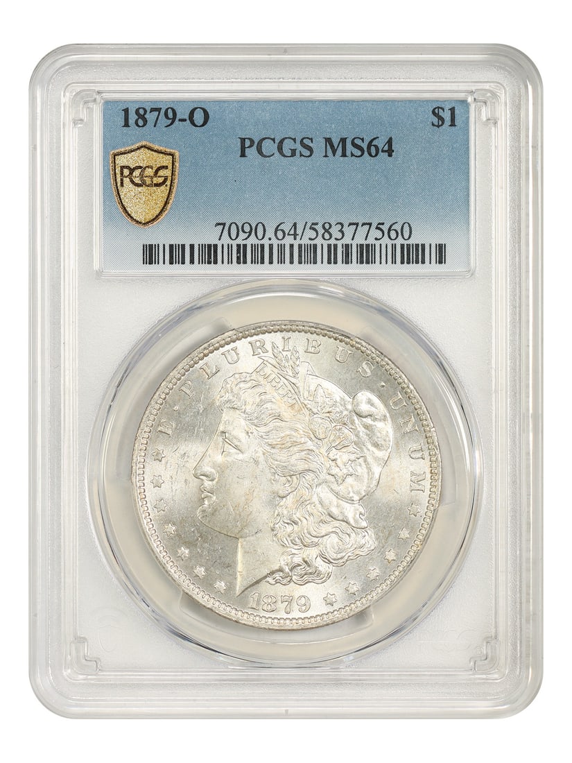 PCGS MS64 1879 O Morgan Silver Dollar $1: PCGS MS64 1879 O Morgan Silver Dollar $1 1879-O Morgan Dollar $1 certified by PCGS and graded MS64. This uncirculated coin was struck at the New Orleans Mint and is identified as a better O-mint examp