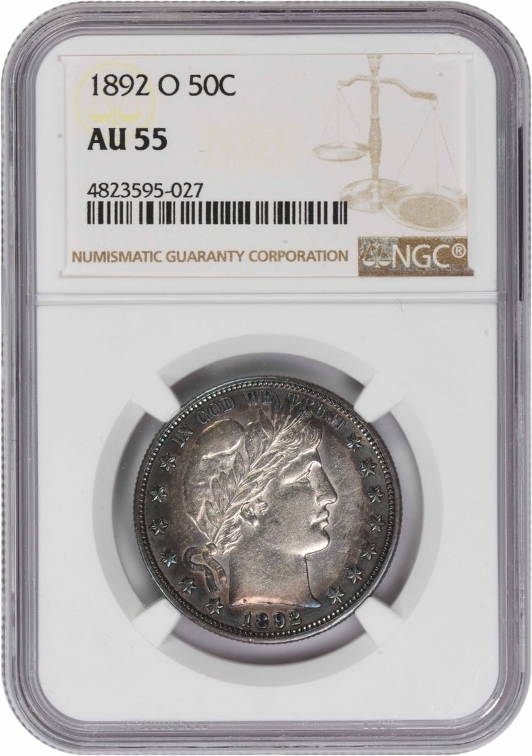 NGC AU55 Graded 1892-O Barber Half Dollar 90 Percent Silver Coin (1 of 4)