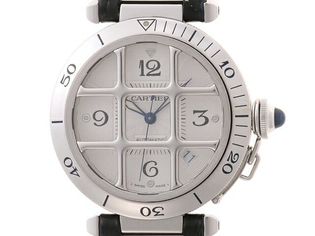 Cartier Pasha 38mm Automatic Steel Mens Silver Dial Watch: Cartier Pasha 38mm Automatic Steel Mens Silver Dial Watch This is a pre-owned Cartier Pasha 38mm Grid W3104055 wristwatch featuring an automatic movement and a silver dial. Designed for men, this Swis
