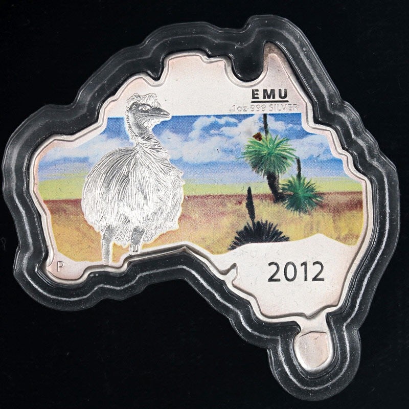 2012 Australia 1oz Silver Emu Coin Map Shape Proof OGP COA (1 of 3)