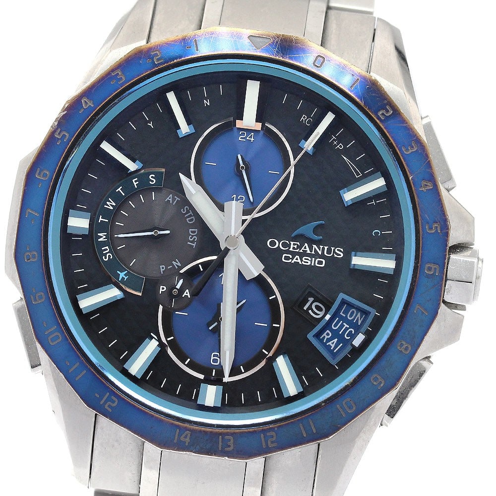 Casio Oceanus Titanium Solar Radio Controlled Men's Wristwatch: Casio Oceanus Titanium Solar Radio Controlled Men's Wristwatch This CASIO Oceanus OCW-G2000RA-1AJF men's wristwatch features a titanium case and band with a striking blue dial. The watch is powered by