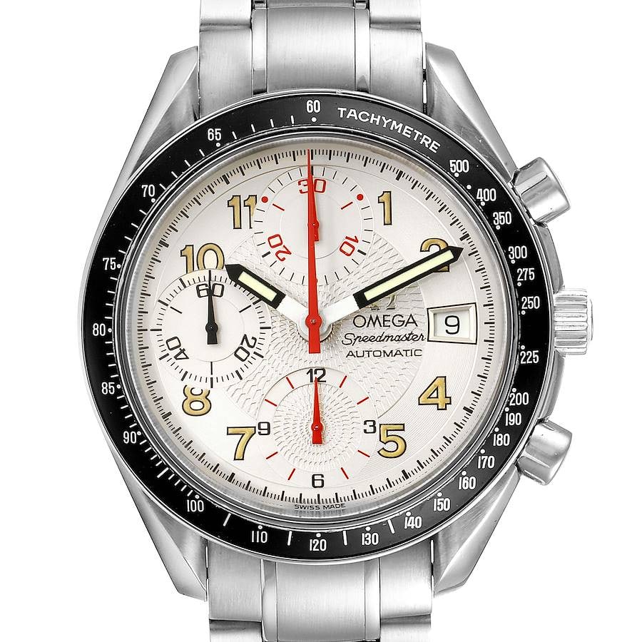 Omega 3513.33 Speedmaster mens stainless steel watch silver dial: Omega 3513.33 Speedmaster mens stainless steel watch silver dial Omega Speedmaster men's watch with silver dial, fixed bezel, and stainless steel bracelet. Reference number 3513.33. Serial number 553X