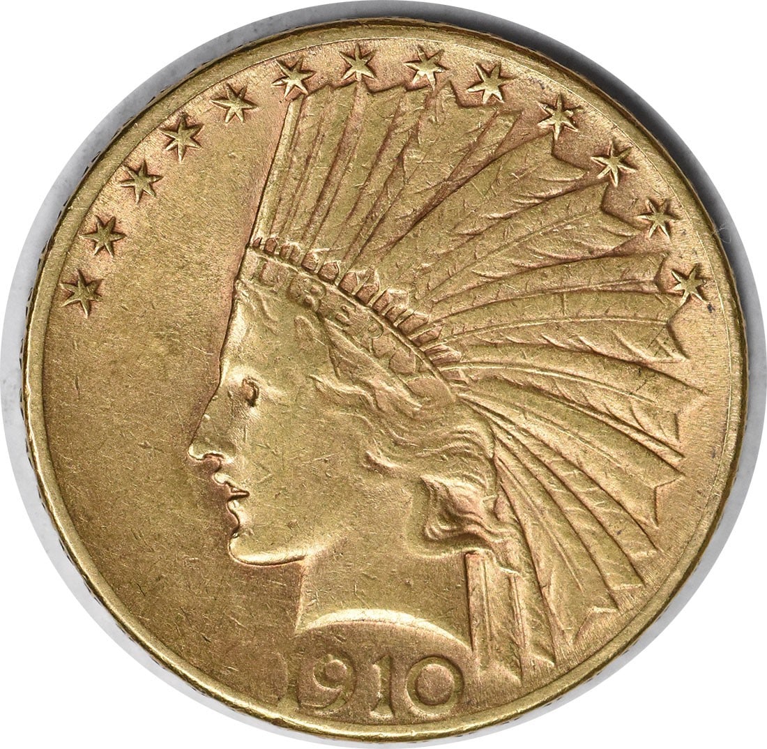 1910-S $10 Gold Indian Coin by Augustus Saint Gaudens: 1910-S $10 Gold Indian Coin by Augustus Saint Gaudens This 1910-S $10 Gold Indian coin is a remarkable piece of history, featuring the exquisite design by Augustus Saint Gaudens. Struck in San Francis