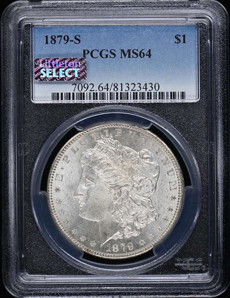 PCGS MS64 1879-S Morgan Silver Dollar: PCGS MS64 1879-S Morgan Silver Dollar This is an 1879 Morgan Dollar minted in San Francisco, graded MS64 by PCGS. The coin is uncirculated and comes with PCGS certification number 81323430. It is a pr