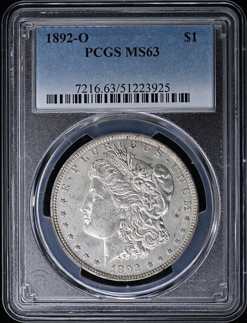 1892-O Morgan Dollar PCGS MS63 Uncirculated Coin: 1892-O Morgan Dollar PCGS MS63 Uncirculated Coin This 1892-O Morgan Dollar is a remarkable piece for collectors, graded MS63 by PCGS, ensuring its high quality. It was minted in New Orleans and is cla