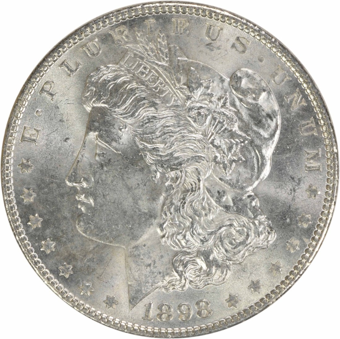 Choice BU 1898 Morgan Dollar Silver Uncirculated Coin Uncertified: Choice BU 1898 Morgan Dollar Silver Uncirculated Coin Uncertified This 1898 Morgan Silver Dollar is an uncirculated coin graded as Choice BU and remains uncertified. Struck in silver with no mint mark