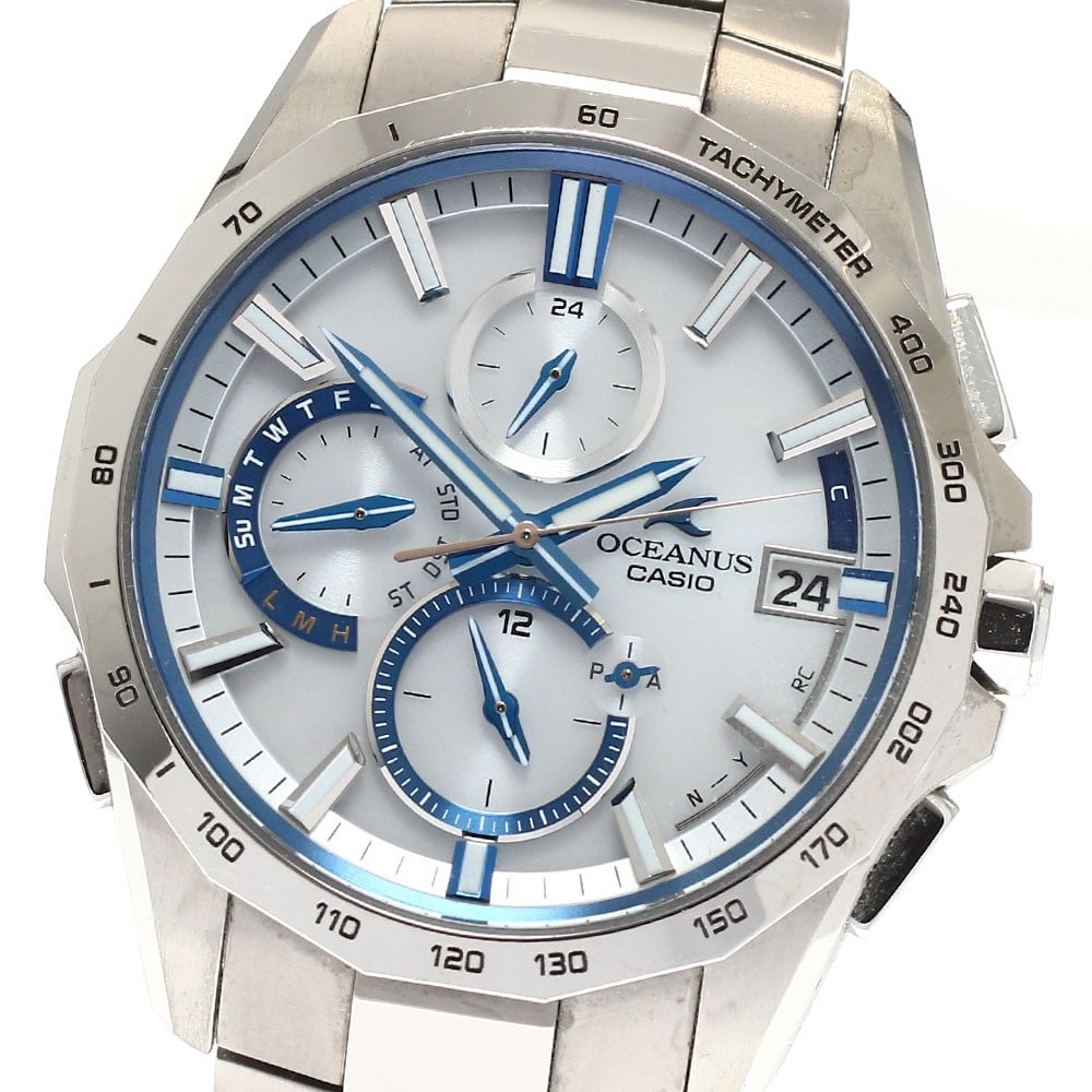 CASIO Oceanus Manta Titanium Solar Radio-Controlled Wristwatch: CASIO Oceanus Manta Titanium Solar Radio-Controlled Wristwatch This Casio Oceanus Manta OCW-S4000F-7AJF men's wristwatch features a titanium case and band with a sleek silver dial. Powered by a solar 