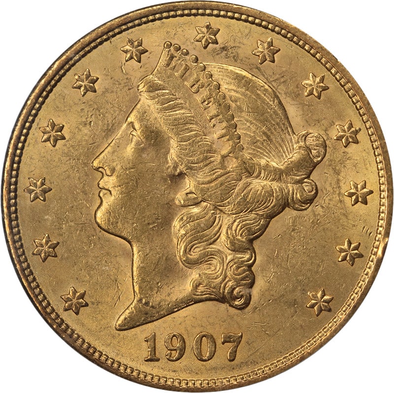 1907 Liberty $20 Gold Coin ICG MS61 Philadelphia Mint Uncirculated: 1907 Liberty $20 Gold Coin ICG MS61 Philadelphia Mint Uncirculated This original 1907-P Liberty Gold $20 coin features attractive luster and a well-defined strike. Certified by ICG with a grade of MS6