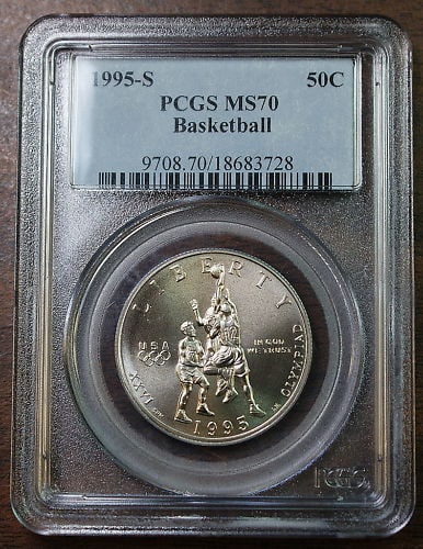 PCGS MS-70 1995-S Commemorative Basketball Half Dollar Coin San Francisco Mint: PCGS MS-70 1995-S Commemorative Basketball Half Dollar Coin San Francisco Mint This 1995-S Basketball Commemorative Half Dollar has been certified by PCGS with a perfect MS-70 grade. Minted in San Fra