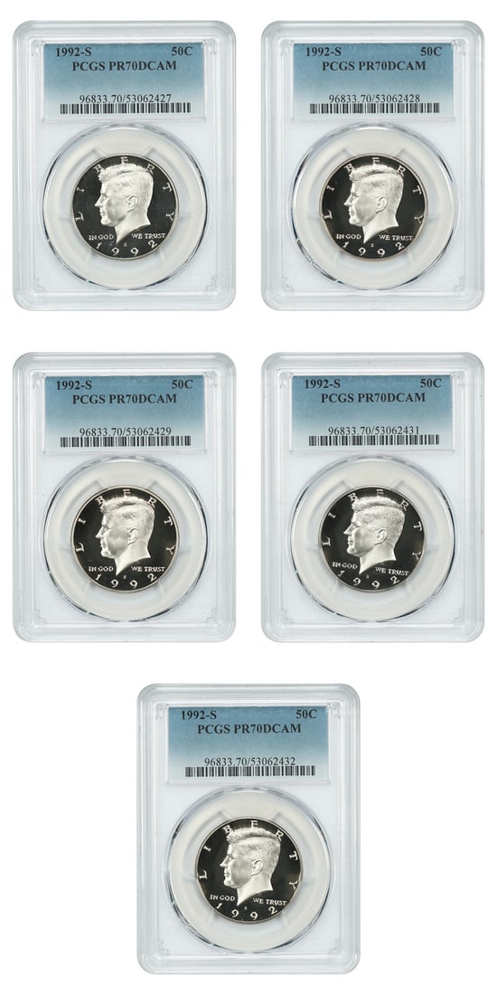 5 PCGS PR70DCAM 1992-S Kennedy Half Dollars 50C (1 of 4)