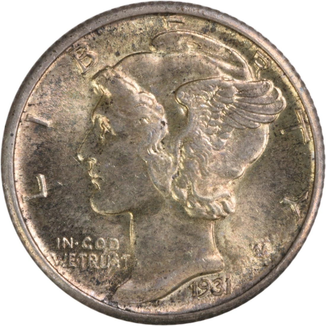 1931 Mercury dime Silver Choice BU+ Uncertified: 1931 Mercury dime Silver Choice BU+ Uncertified This 1931 Mercury Silver Dime is an uncirculated coin with a Choice BU+FB grade. It features the iconic Mercury design and is composed of silver. The co