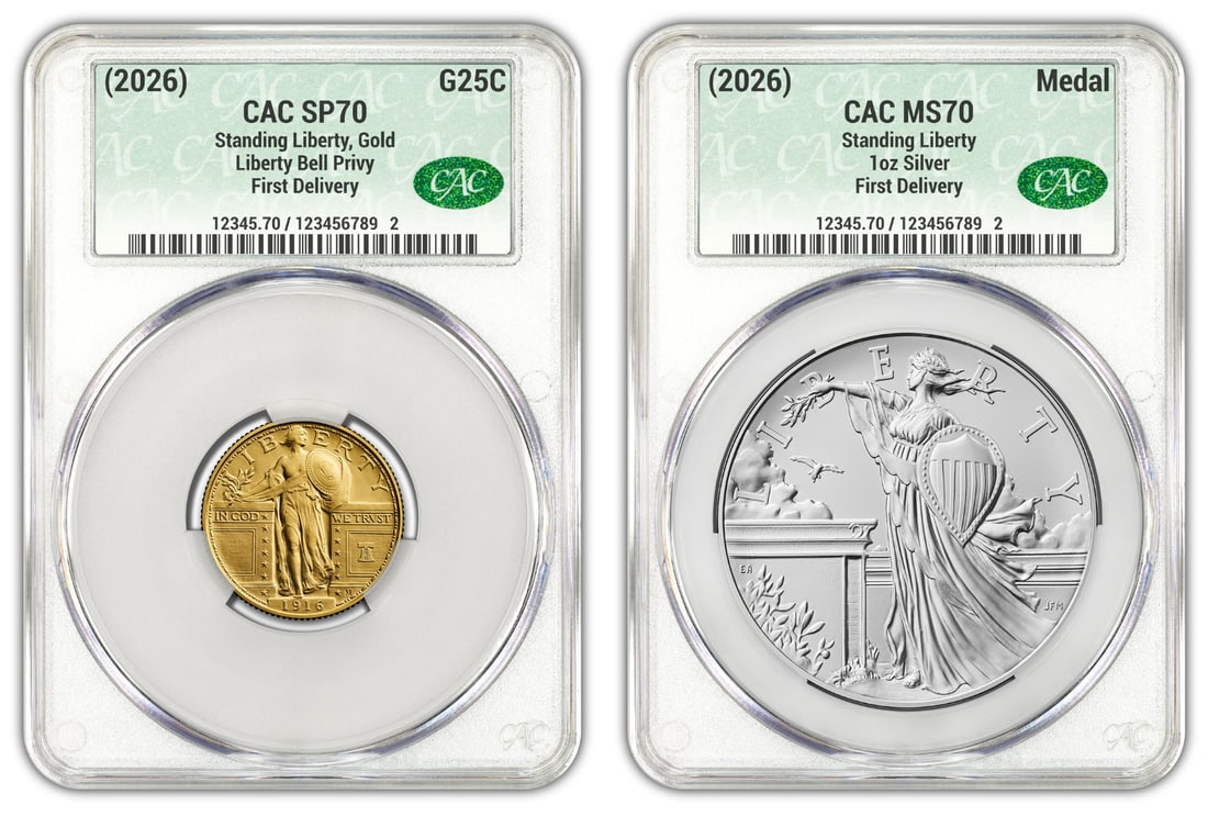 CAC SP70 2026-W Standing Liberty gold quarter silver medal set (1 of 2)