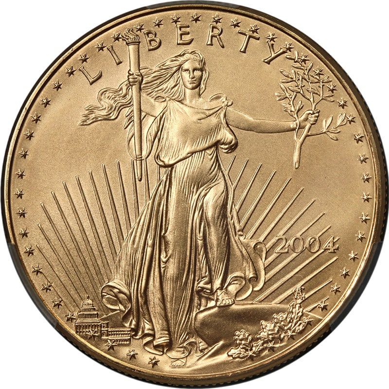 2004 $50 Gold American Eagle CAC MS70 Perfect Pop 1: 2004 $50 Gold American Eagle CAC MS70 Perfect Pop 1 This 2004 Gold American Eagle $50 coin is graded MS70 by CAC, representing a perfect grade and exceptional quality. It is the only coin of its type 
