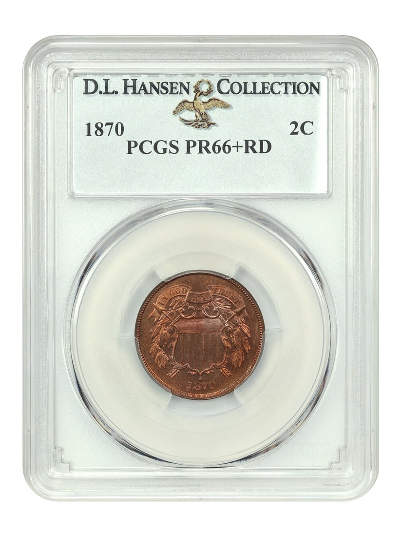 PCGS PR66+RD 1870 Two Cent Coin ex D.L. Hansen (1 of 4)