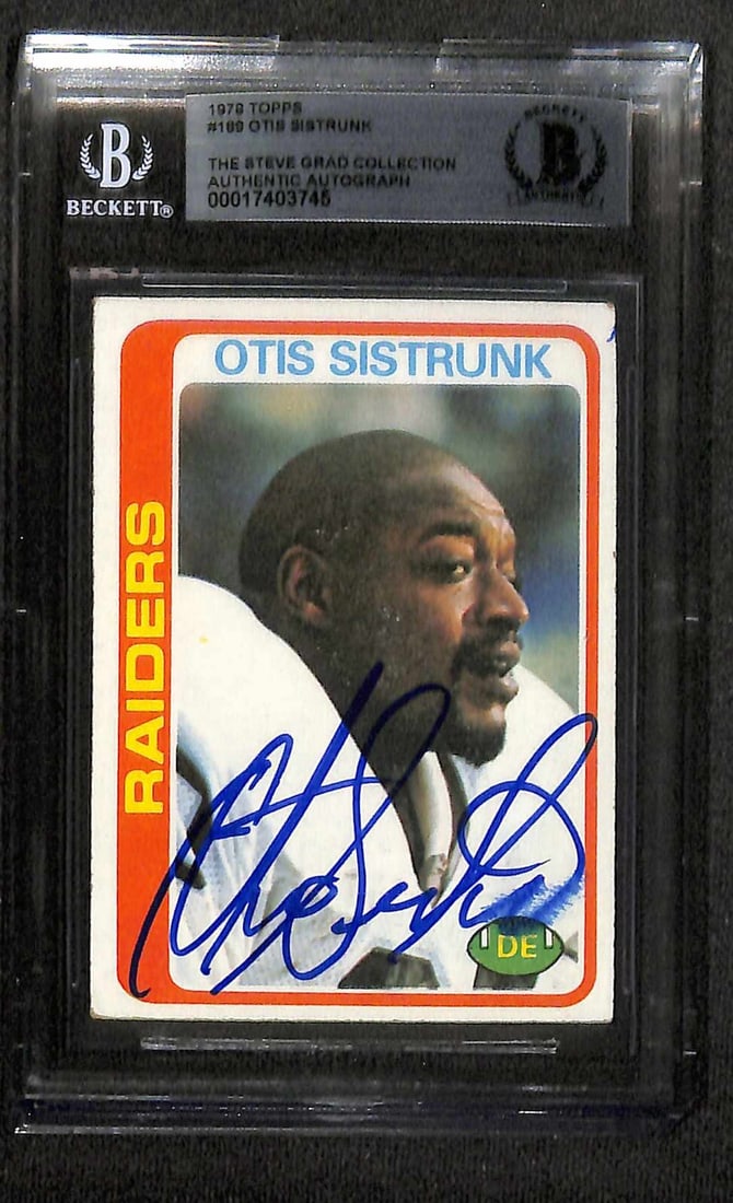 1978 Topps Football #189 Otis Sistrunk Autographed Card Beckett Authenticated: 1978 Topps Football #189 Otis Sistrunk Autographed Card Beckett Authenticated This is an original 1978 Topps #189 football trading card featuring Otis Sistrunk of the Oakland Raiders. The card has bee