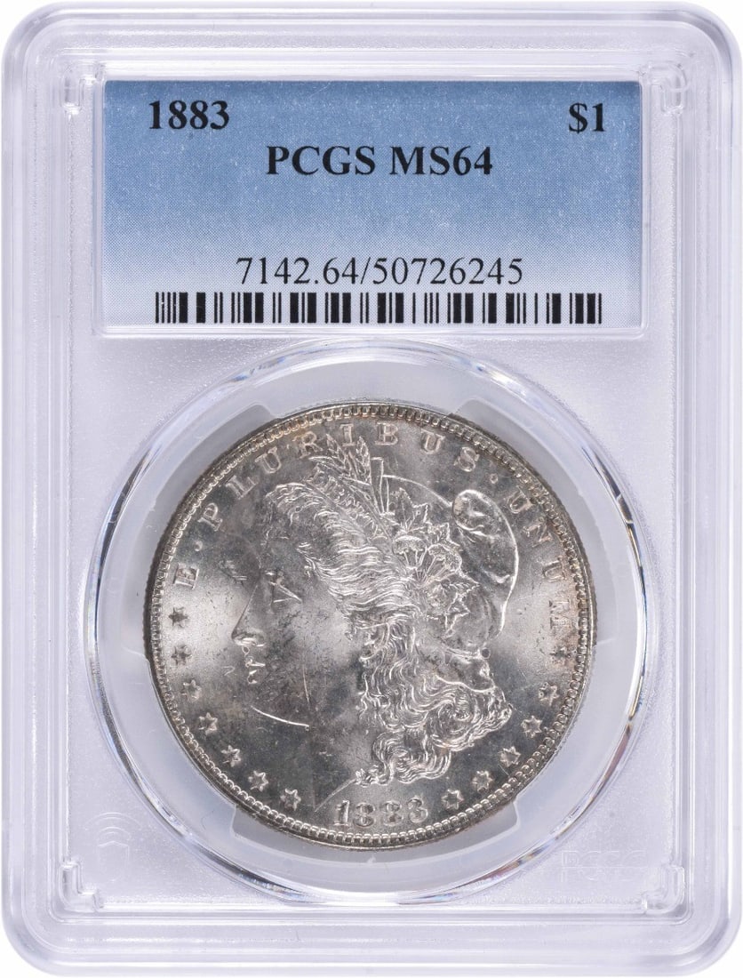 1883 Morgan Silver Dollar MS64 PCGS Uncirculated Coin: 1883 Morgan Silver Dollar MS64 PCGS Uncirculated Coin This 1883 Morgan Silver Dollar is a stunning collectible coin graded MS64 by PCGS, ensuring its high quality and uncirculated condition. Struck in