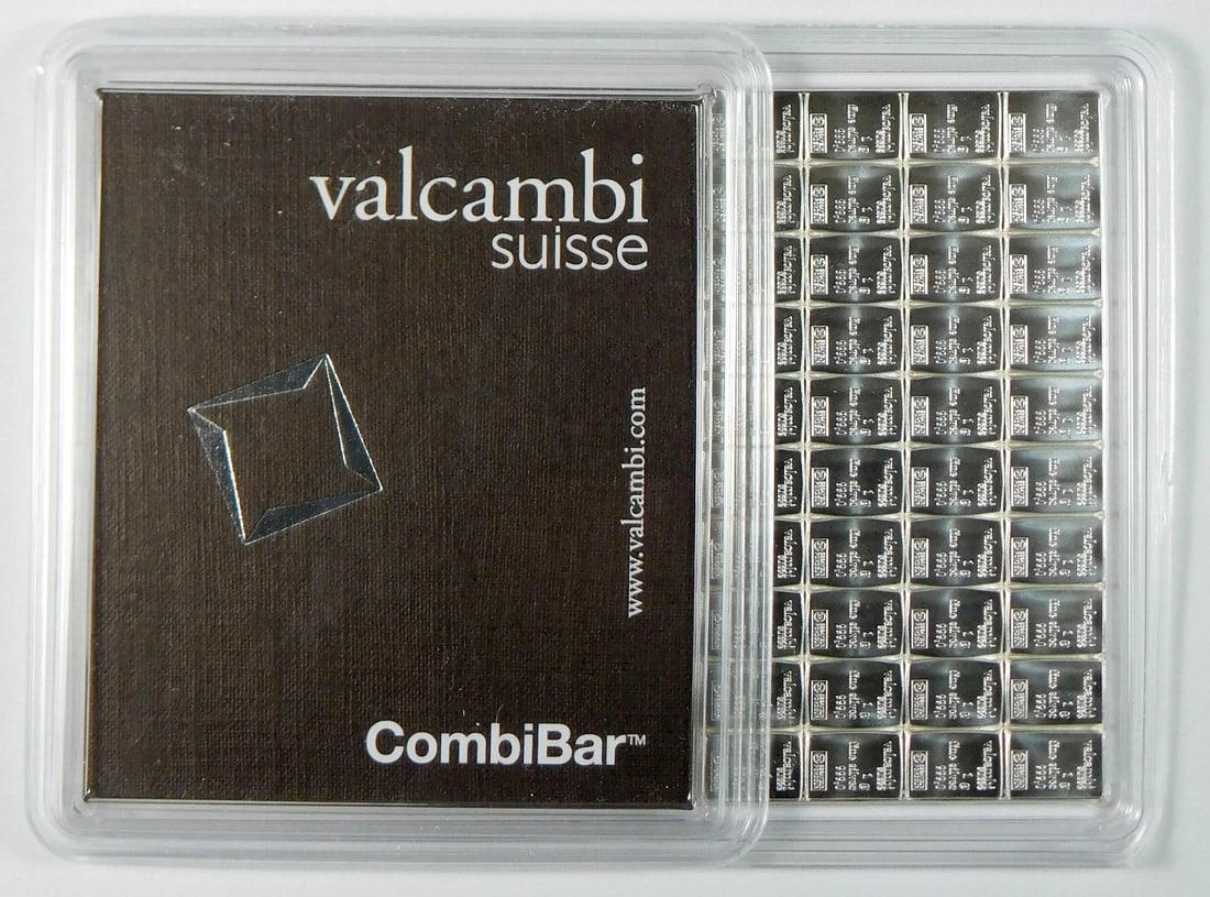 Valcambi Suisse 100g Combibar Silver Bar 100x1g .999 Fine: Valcambi Suisse 100g Combibar Silver Bar 100x1g .999 Fine This is a 100 gram Valcambi Suisse Combibar made of .999 fine silver, configured as 100 individual 1 gram bars. It is pre-owned and produced i