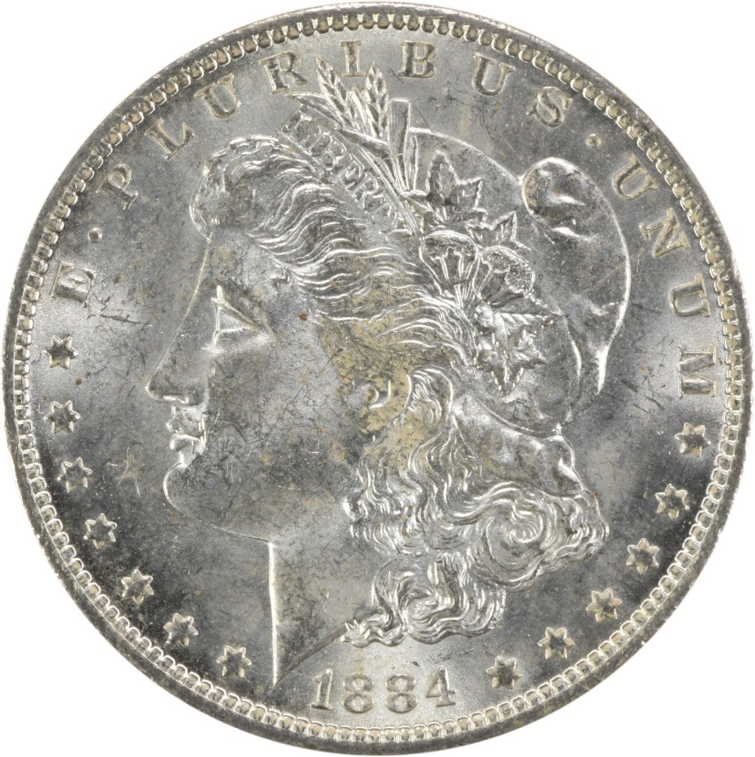 Uncirculated 1884 O Morgan Dollar Choice BU Silver Uncertified: Uncirculated 1884 O Morgan Dollar Choice BU Silver Uncertified This 1884-O Morgan Silver Dollar is a Choice Brilliant Uncirculated (BU) coin from the New Orleans Mint. Struck in silver, it features th