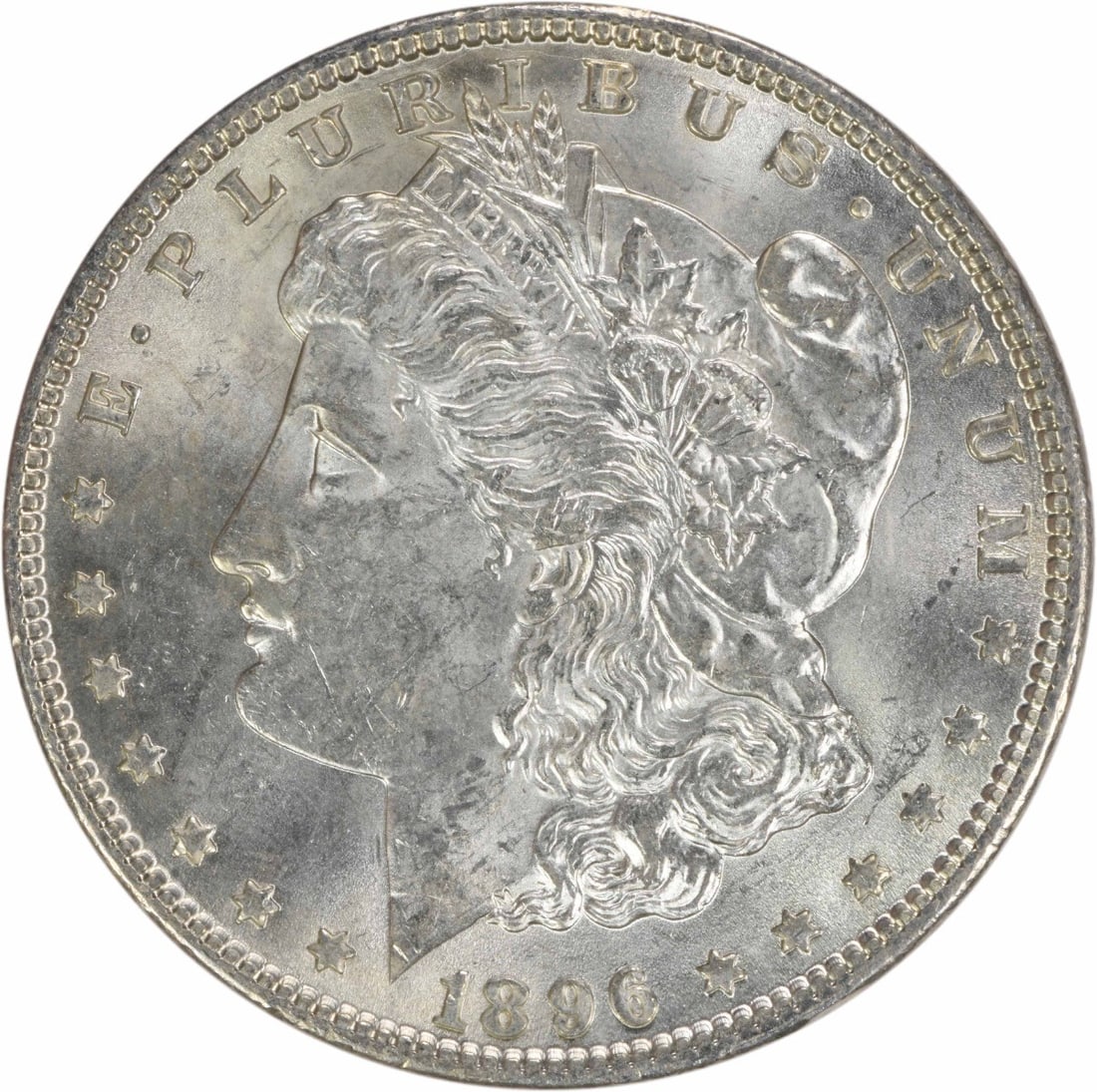 Choice Uncirculated 1896 Silver Dollar Morgan No Mint Mark Uncertified: Choice Uncirculated 1896 Silver Dollar Morgan No Mint Mark Uncertified This 1896 Morgan Silver Dollar is a Choice Brilliant Uncirculated (BU) coin. It is composed of silver, uncirculated, and uncertif