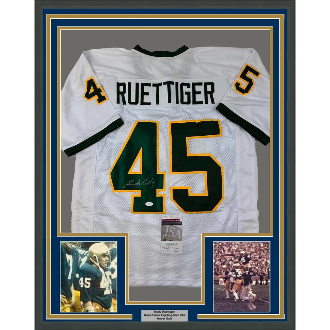 Framed Autographed Rudy Ruettiger Notre Dame Jersey JSA COA (1 of 2)