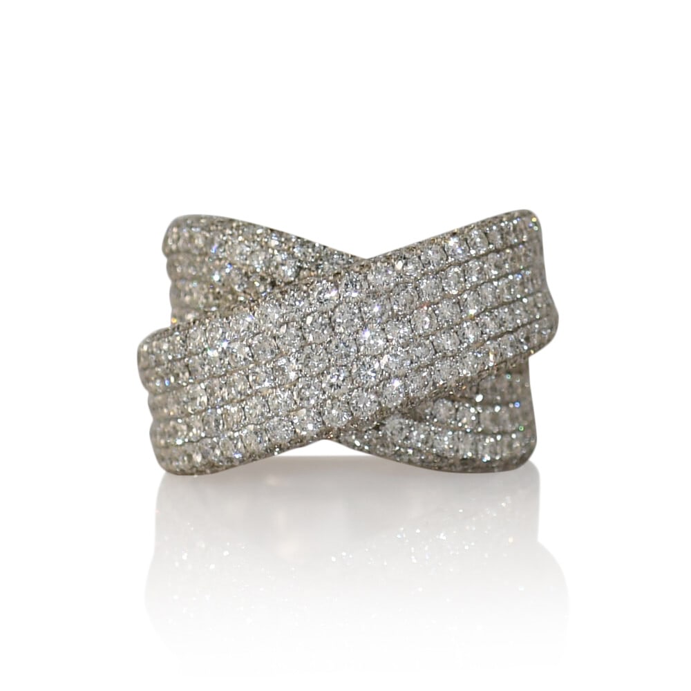 18K White Gold Ribbon Diamond Ring 4.00 TDW Size 6.5 (1 of 9)