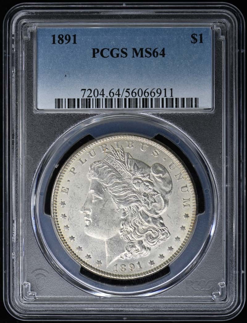 1891 Morgan Dollar PCGS MS64 Uncirculated Coin: 1891 Morgan Dollar PCGS MS64 Uncirculated Coin This 1891 $1 Morgan Dollar, certified by PCGS with the grade MS64, is a remarkable piece for any coin collector. It represents a significant year for the