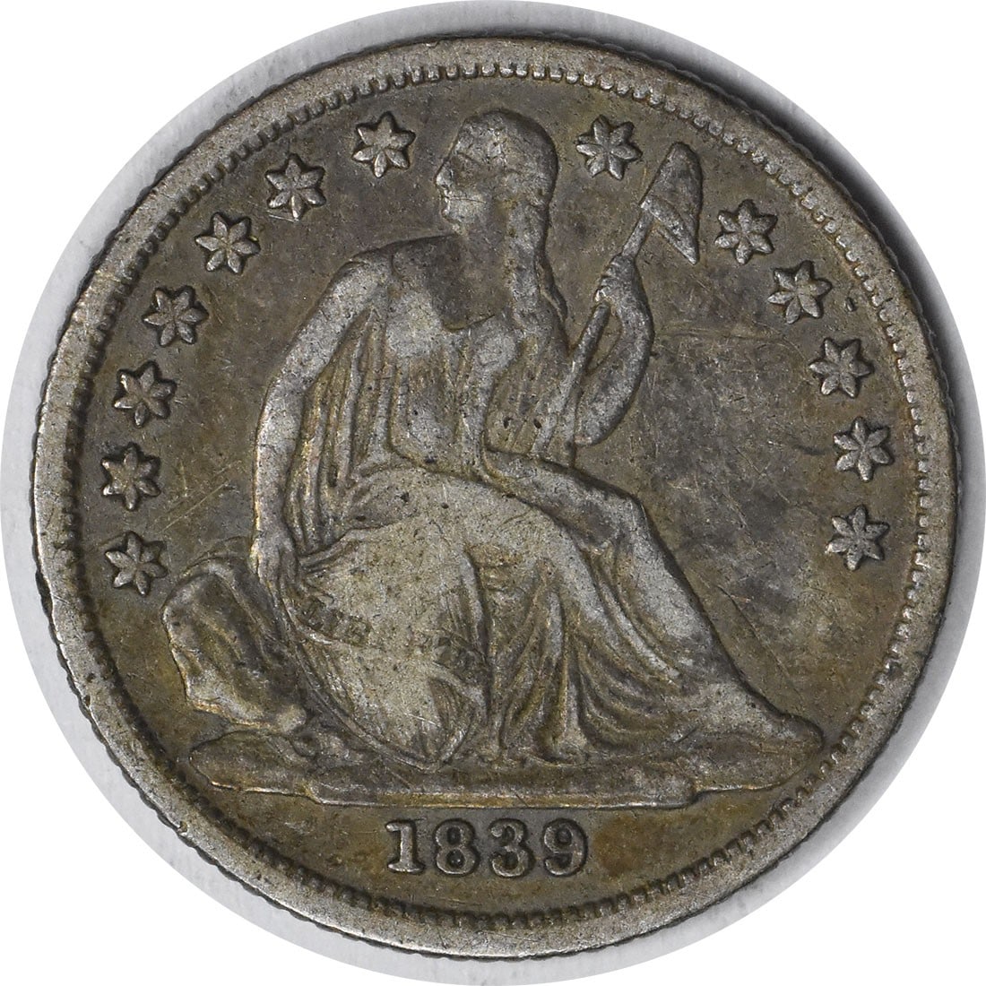 1839-O/O Liberty Seated Silver Dime 10C VF Uncertified New Orleans Mint: 1839-O/O Liberty Seated Silver Dime 10C VF Uncertified New Orleans Mint This 1839-O/O Liberty Seated Silver Dime features a stunning design by Christian Gobrecht and is a notable addition to any colle