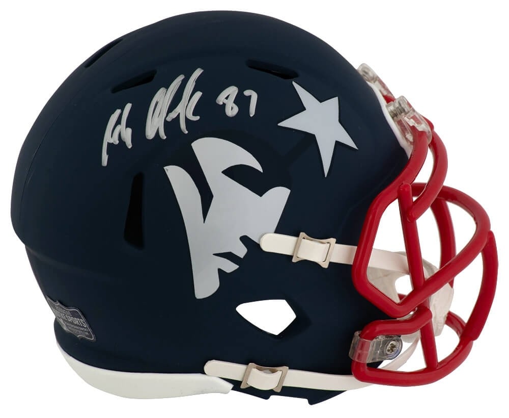 Rob Gronkowski Signed New England Patriots AMP Mini Helmet with Radtke COA: Rob Gronkowski Signed New England Patriots AMP Mini Helmet with Radtke COA This is a signed New England Patriots AMP Riddell Speed mini helmet by football star Rob Gronkowski. The helmet is an origina