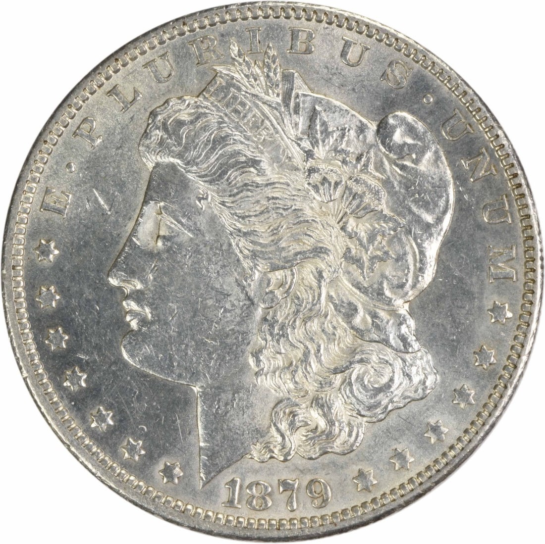 1879-S Morgan Dollar Reverse of 78 AU Uncertified Silver: 1879-S Morgan Dollar Reverse of 78 AU Uncertified Silver This is an 1879-S Morgan Silver Dollar featuring the Reverse of '78 design. The coin is circulated and in About Uncirculated (AU) condition. It