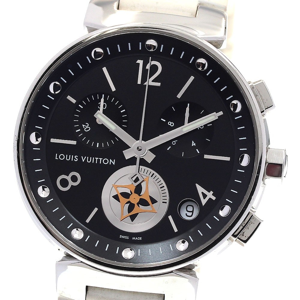 Louis Vuitton Tambour Moonstar GM Q8D11 Mens Quartz Chronograph Watch: Louis Vuitton Tambour Moonstar GM Q8D11 Mens Quartz Chronograph Watch Pre-owned Louis Vuitton Tambour Moonstar GM chronograph quartz men's wristwatch. Made in Switzerland and designed for the men's de