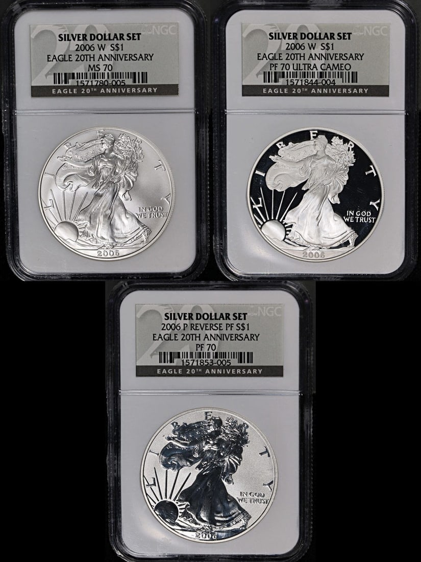 2006 Silver American Eagle 3 Coin 20th Anniversary Set NGC 70 Black Label (1 of 2)