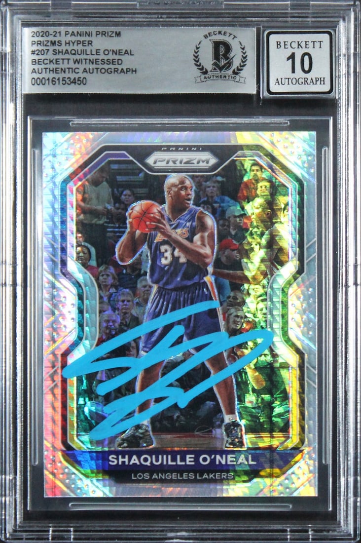 Shaquille O'Neal Signed 2020 Panini Prizm Card Gem Mint 10 Beckett: Shaquille O'Neal Signed 2020 Panini Prizm Card Gem Mint 10 Beckett This is a 2020 Panini Prizm PH #207 basketball card featuring Shaquille O'Neal, personally signed by the legendary player himself. Th