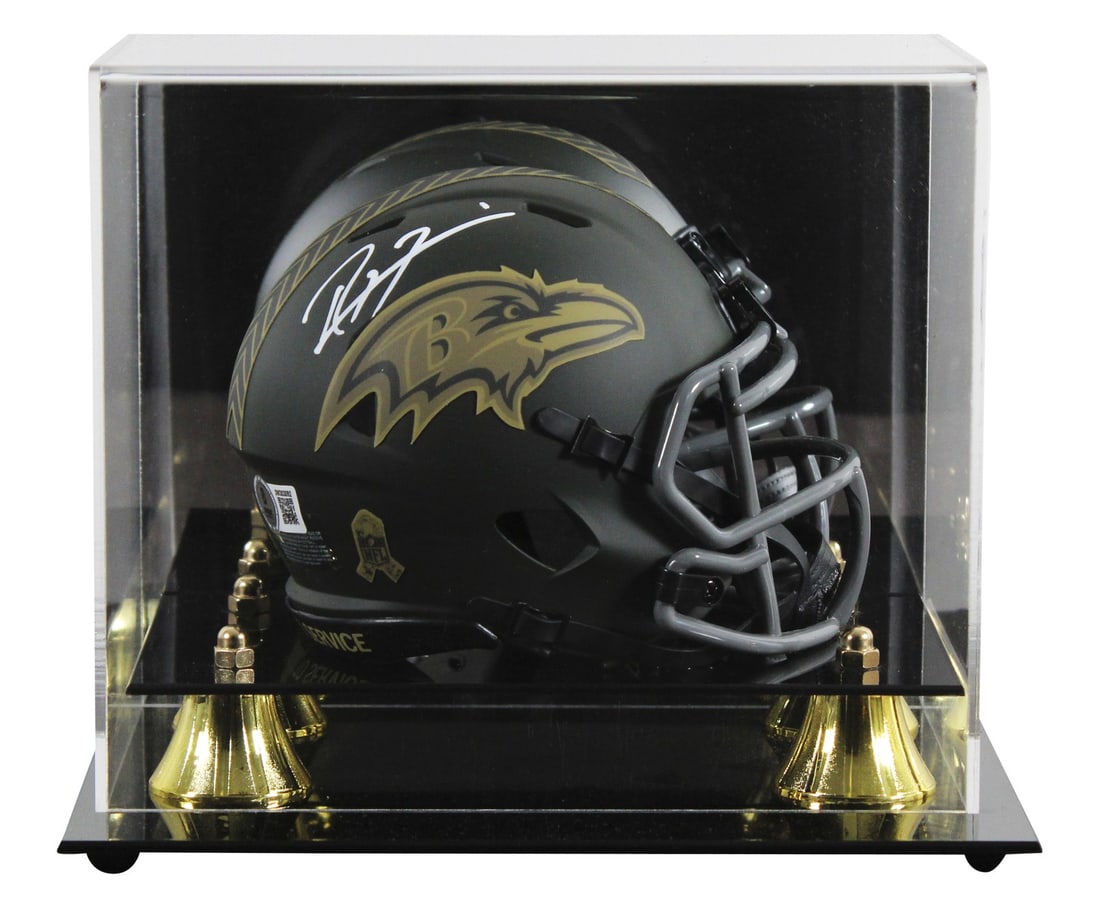 Ray Lewis Autographed Ravens Mini Salute To Service IV Helmet With Display Case BAS (1 of 3)