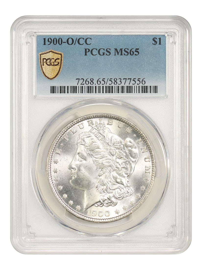 PCGS MS65 1900-O CC Morgan Silver Dollar $1 Variety: PCGS MS65 1900-O CC Morgan Silver Dollar $1 Variety 1900-O/CC Morgan Dollar $1, certified by PCGS and graded MS65. This uncirculated coin is the scarce and highly popular 1900-O/CC variety, with the C