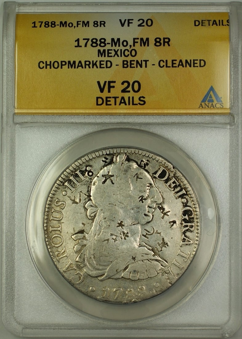 1788 Mexico 8 Reales Silver ANACS VF-20 Cleaned Chopmarked Bent Coin (1 of 2)