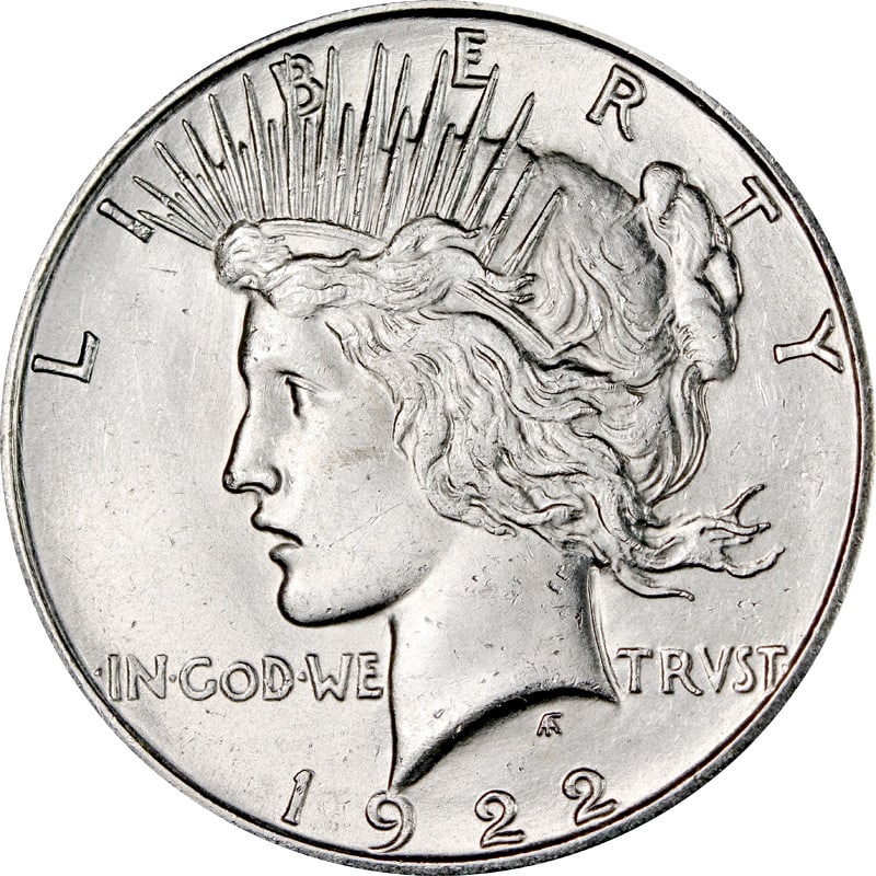 Silver 1922 San Francisco Peace Dollar Coin United States: Silver 1922 San Francisco Peace Dollar Coin United States This 1922-S Peace Dollar is a circulated silver coin minted in San Francisco. Featuring a fineness of 0.9, it originates from the United State