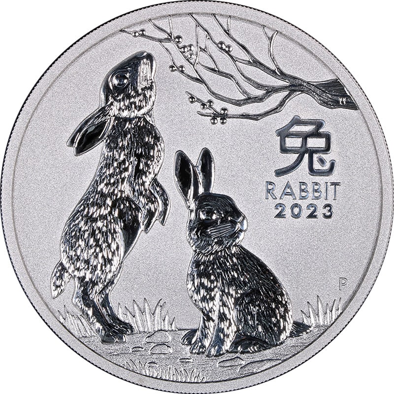 2023 Australia Lunar Rabbit 2 oz Silver Coin Series III OGP: 2023 Australia Lunar Rabbit 2 oz Silver Coin Series III OGP This 2023 Australia 2 oz Silver Lunar Rabbit BU from Series III is an uncirculated coin composed of silver, featuring excellent luster and a