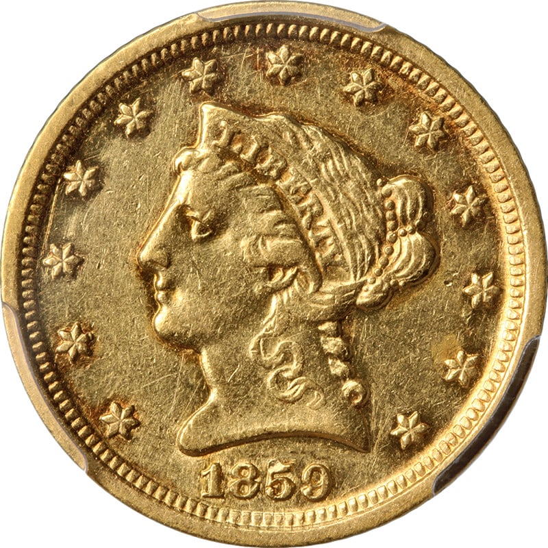 PCGS AU55 1859 D Liberty Gold Quarter Eagle Key Date (1 of 4)