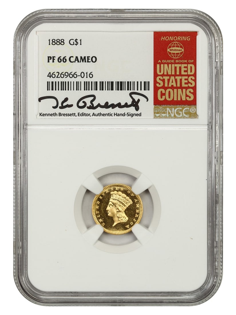 1888 NGC PR66CAM Gold Dollar Coin Stunning Gem Proof: 1888 NGC PR66CAM Gold Dollar Coin Stunning Gem Proof This stunning 1888 G$1 Gold Dollar is certified by NGC with a grade of PR66CAM, showcasing an exceptional gem proof finish. The coin features signi