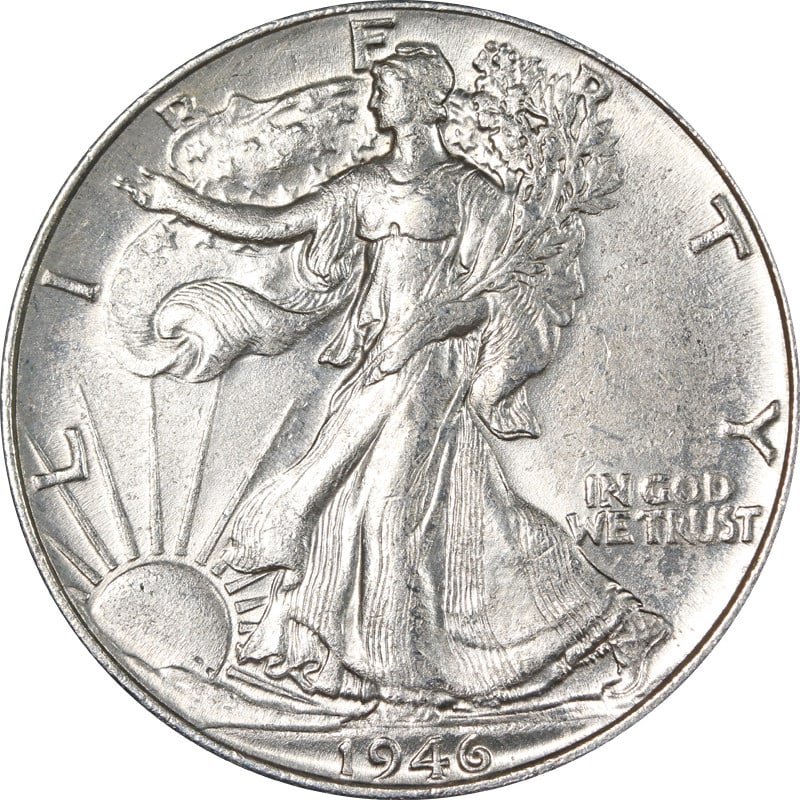 1946 P Silver Walking Liberty Half Doubled Die Reverse: 1946 P Silver Walking Liberty Half Doubled Die Reverse This 1946-P Walking Liberty Half Dollar features a doubled die reverse, making it a notable collectible. Struck in silver with a fineness of 0.9,