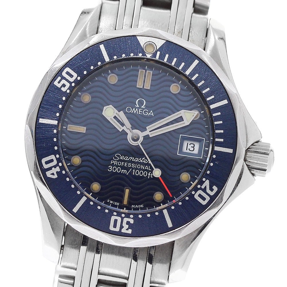 Omega Seamaster 300 Date Quartz Ladies Wristwatch 2583.80: Omega Seamaster 300 Date Quartz Ladies Wristwatch 2583.80 This Omega Seamaster 300 Date Quartz ladies wristwatch features a stainless steel case and bracelet with a navy dial. The watch is powered by 