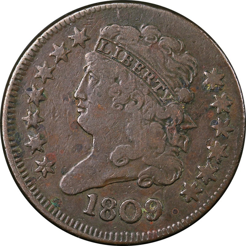 1809 Copper Half Cent Variety C-2 R.3 Very Fine US Coin (1 of 2)