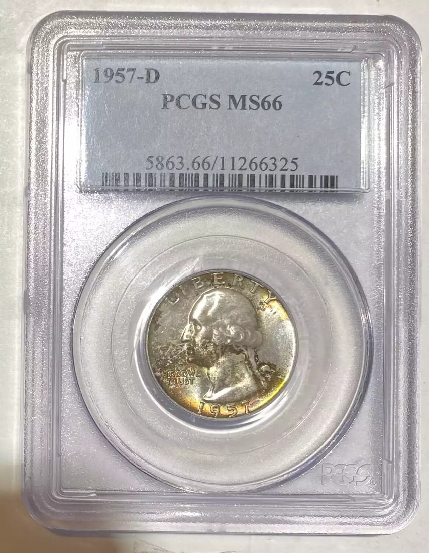 1957 D Quarter Dollar PCGS MS-66 Silver Uncirculated USA: 1957 D Quarter Dollar PCGS MS-66 Silver Uncirculated USA This stunning 1957 D Quarter Dollar, certified by PCGS as MS-66, showcases its uncirculated condition and exceptional quality. Struck at the De